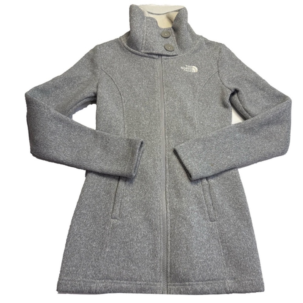 Heather Gray Fitted High-Neck Full Zip Fleece North Face Jacket